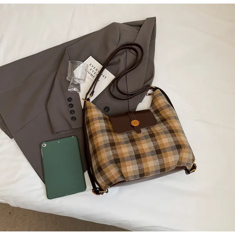 Women Plaid Check Shoulder Bag Large Capacity Travel Backpack — feature 24