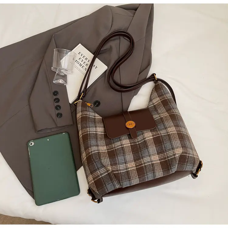 Women Plaid Check Shoulder Bag Large Capacity Travel Backpack — feature 28