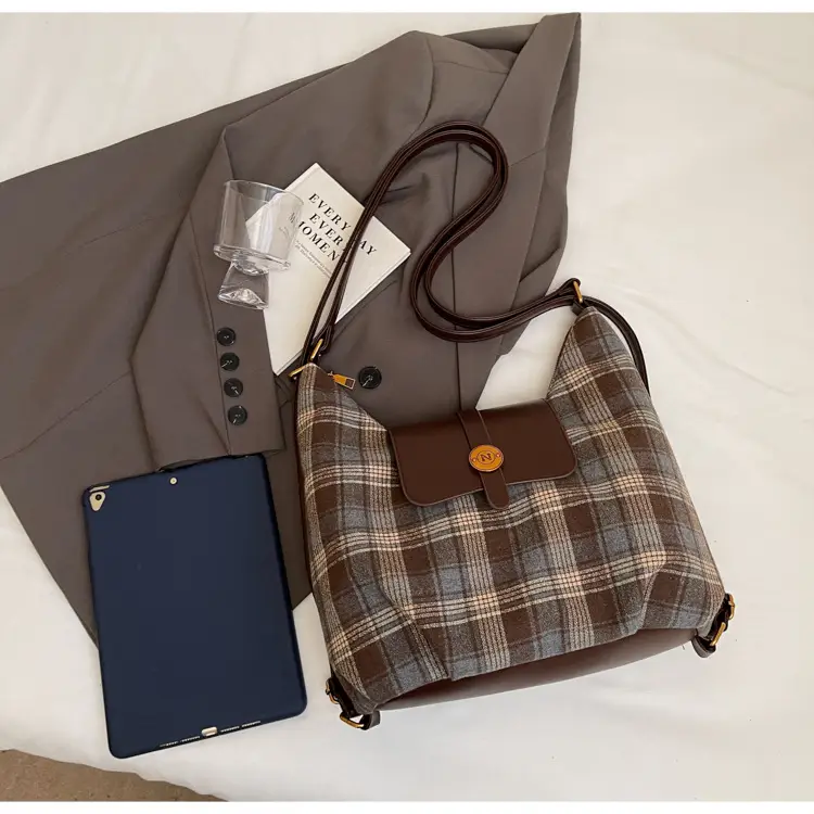 Women Plaid Check Shoulder Bag Large Capacity Travel Backpack — feature 29