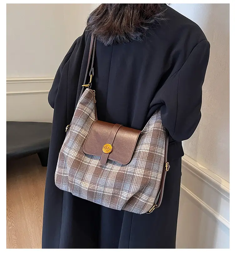 Women Plaid Check Shoulder Bag Large Capacity Travel Backpack — feature 3