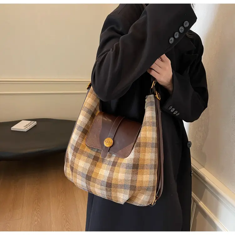 Women Plaid Check Shoulder Bag Large Capacity Travel Backpack — feature 36