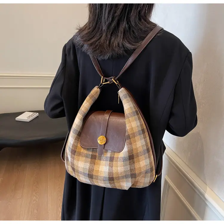 Women Plaid Check Shoulder Bag Large Capacity Travel Backpack — feature 38