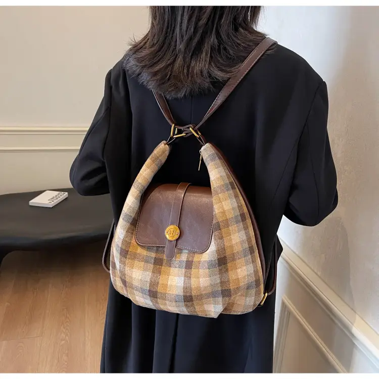 Women Plaid Check Shoulder Bag Large Capacity Travel Backpack — feature 39
