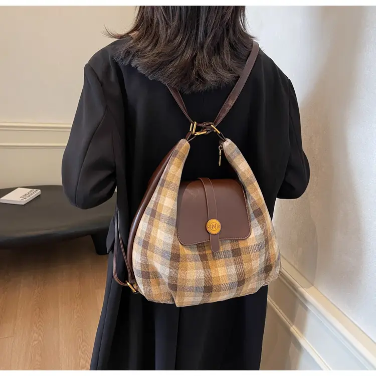 Women Plaid Check Shoulder Bag Large Capacity Travel Backpack — feature 40