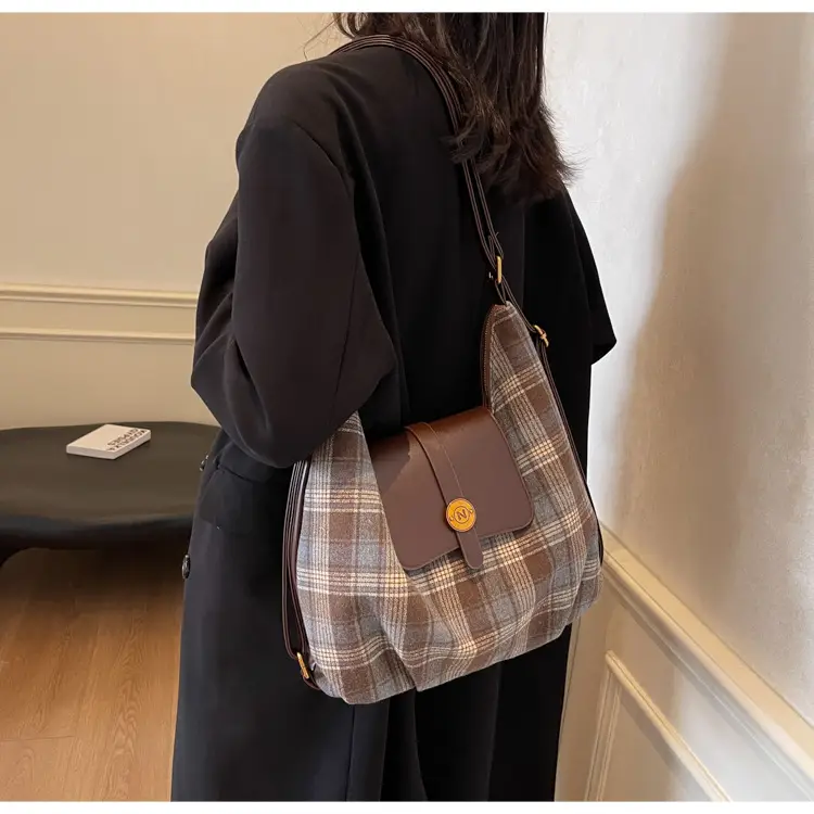 Women Plaid Check Shoulder Bag Large Capacity Travel Backpack — feature 41