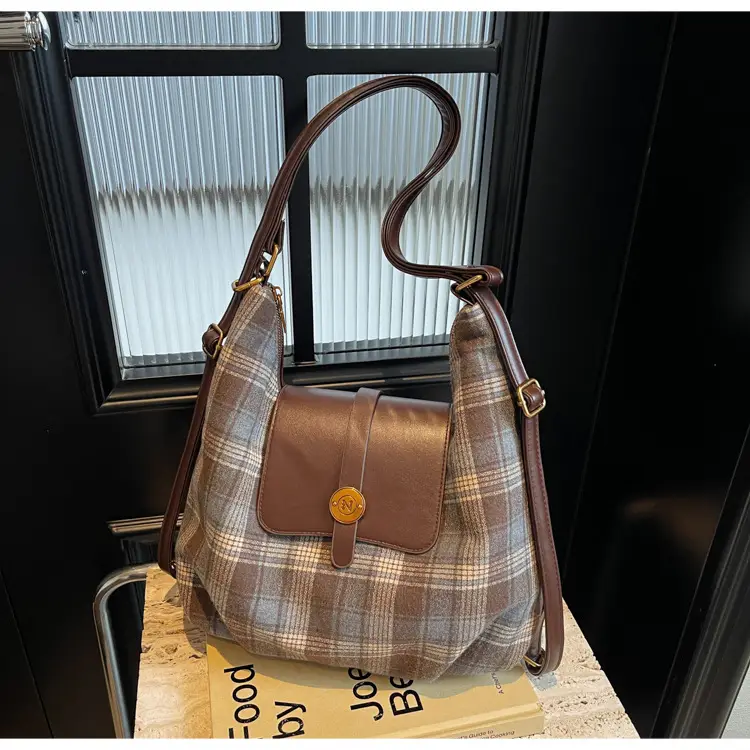 Women Plaid Check Shoulder Bag Large Capacity Travel Backpack — feature 44