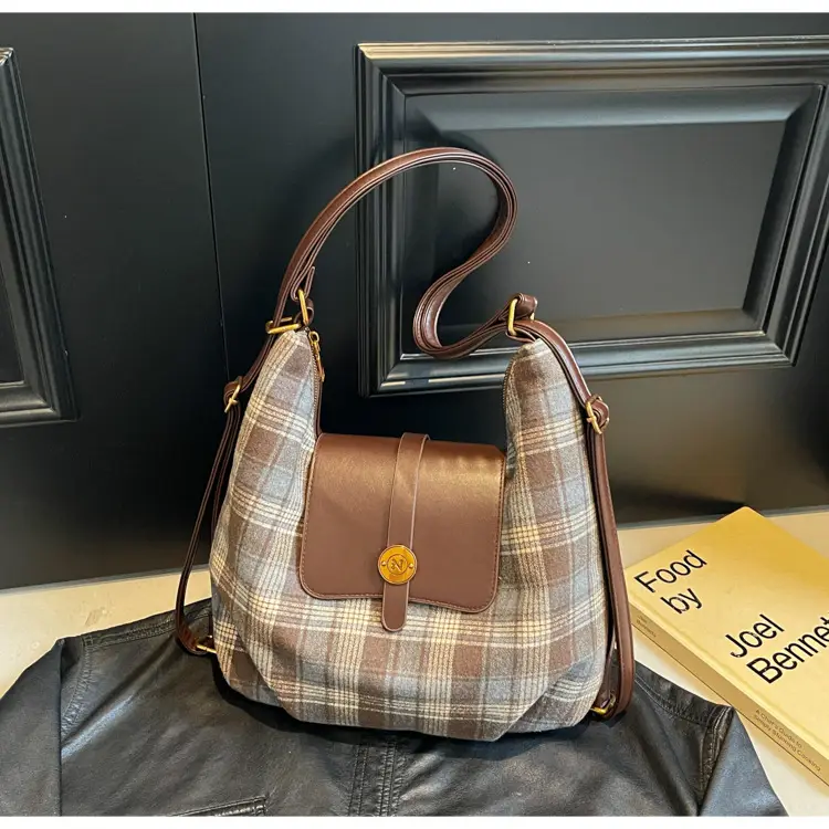 Women Plaid Check Shoulder Bag Large Capacity Travel Backpack — feature 46