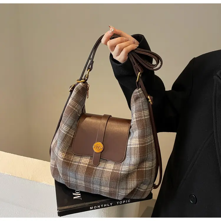 Women Plaid Check Shoulder Bag Large Capacity Travel Backpack — feature 47