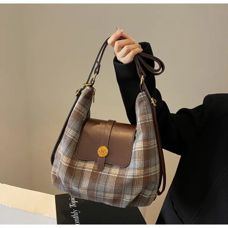 Women Plaid Check Shoulder Bag Large Capacity Travel Backpack — feature 48