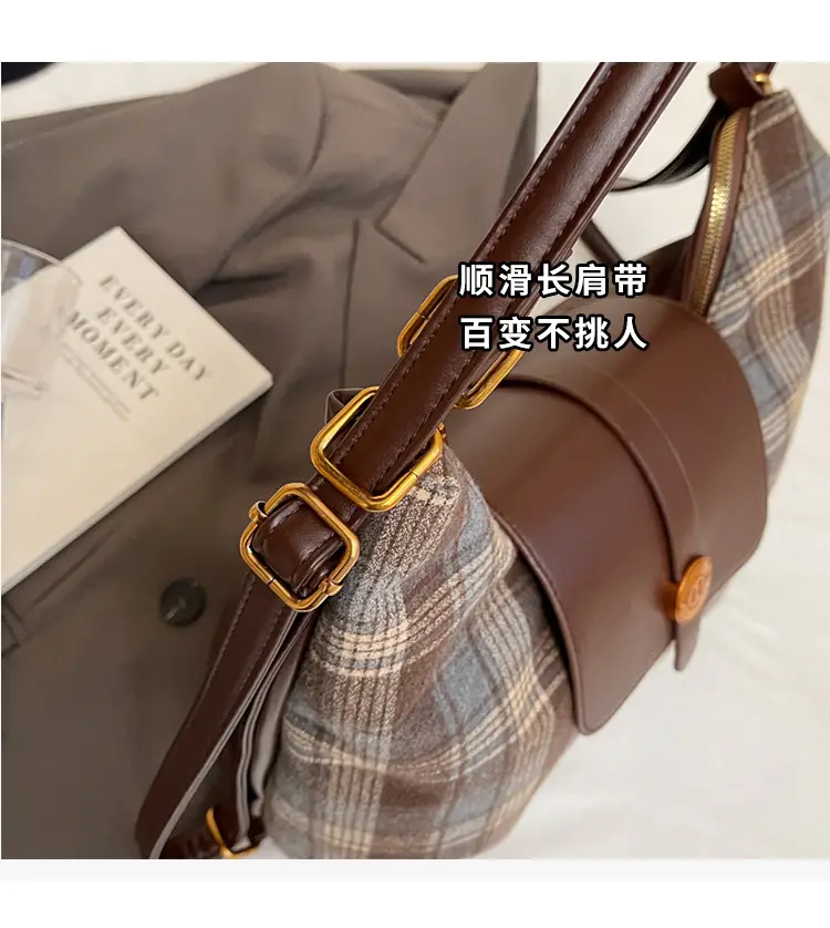 Women Plaid Check Shoulder Bag Large Capacity Travel Backpack — feature 5