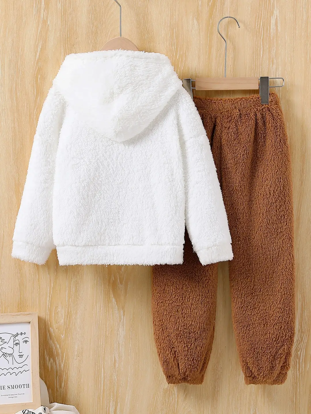 Cross-Border Autumn and Winter Girls' Fleece Sweatshirt Set with Heart Pattern Round Neck Long-Sleeved Top Kidsren's Warm Home Clothes