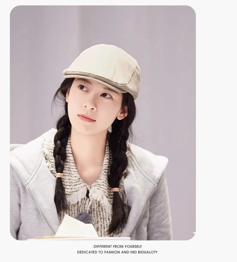 Women's Brown Forward Cap Autumn Winter Breathable Vintage Ins — feature 11