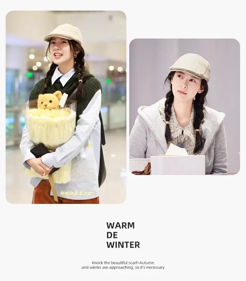 Women's Brown Forward Cap Autumn Winter Breathable Vintage Ins — feature 4