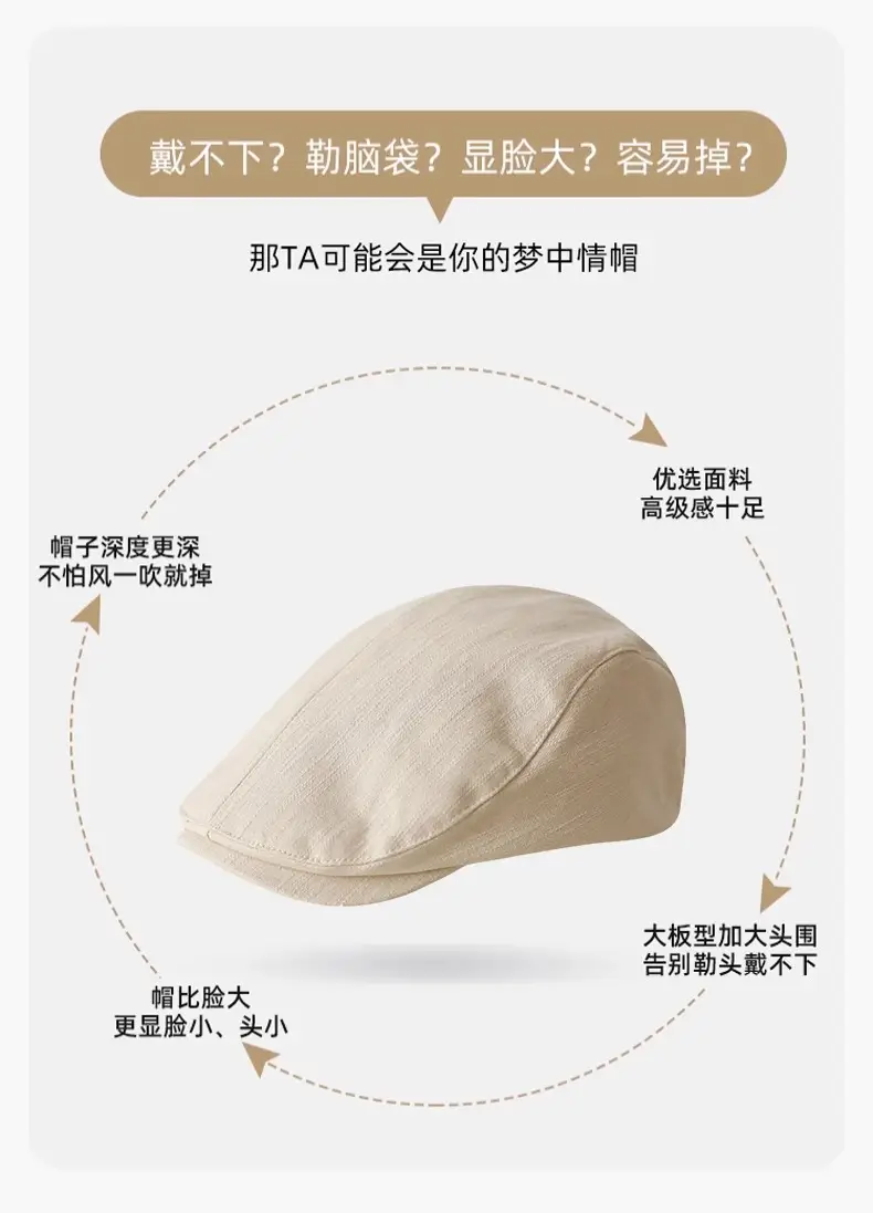 Women's Brown Forward Cap Autumn Winter Breathable Vintage Ins — feature 9