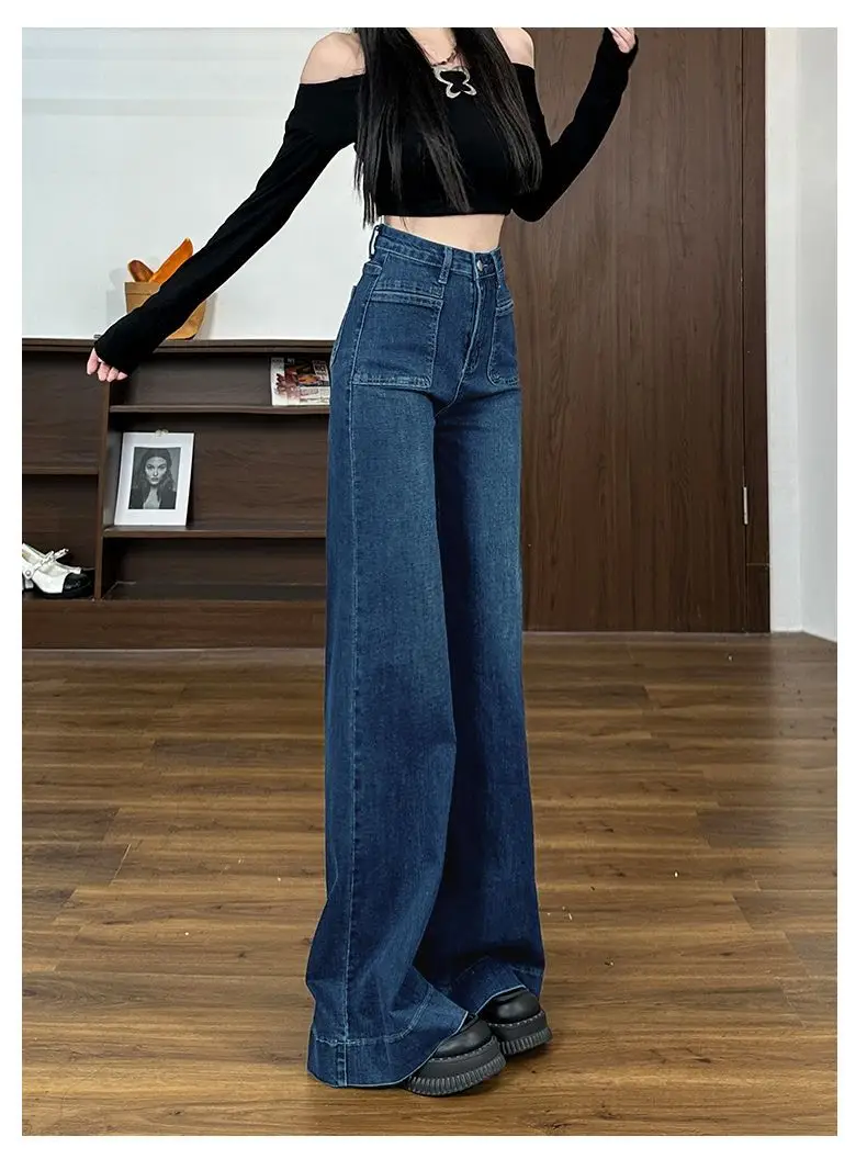 Dark Blue Wide Leg Jeans Women's Autumn 2024 — feature 7