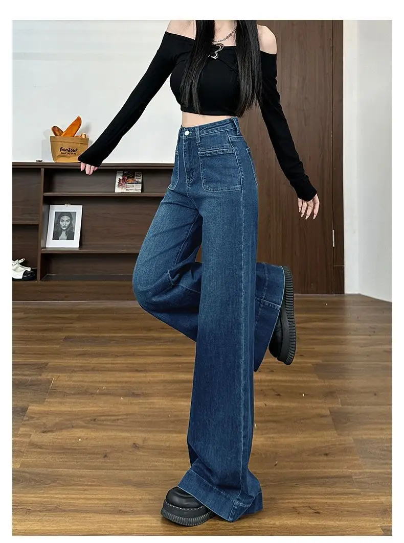 Dark Blue Wide Leg Jeans Women's Autumn 2024 — feature 8