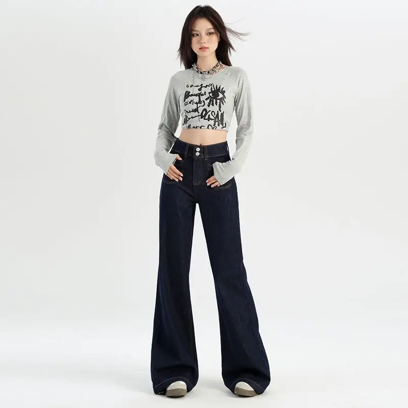 Dark Blue Vintage Wide Leg Jeans Women 2024