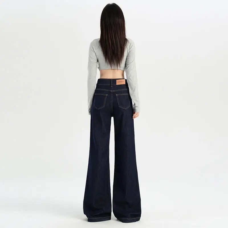 Dark Blue Vintage Wide Leg Jeans Women 2024