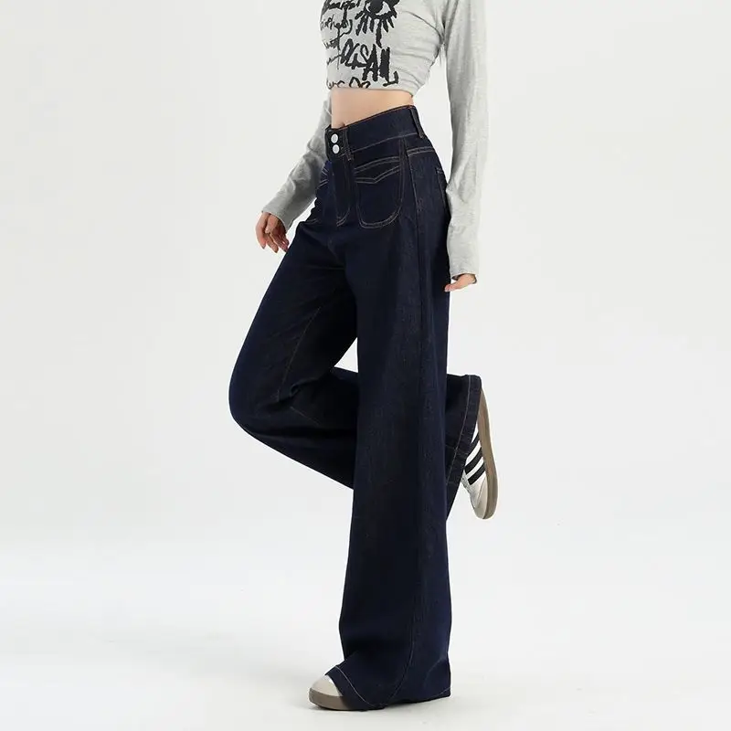 Dark Blue Vintage Wide Leg Jeans Women 2024