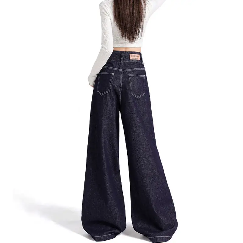 Vintage Dark Blue Wide Leg Jeans 2024 Autumn