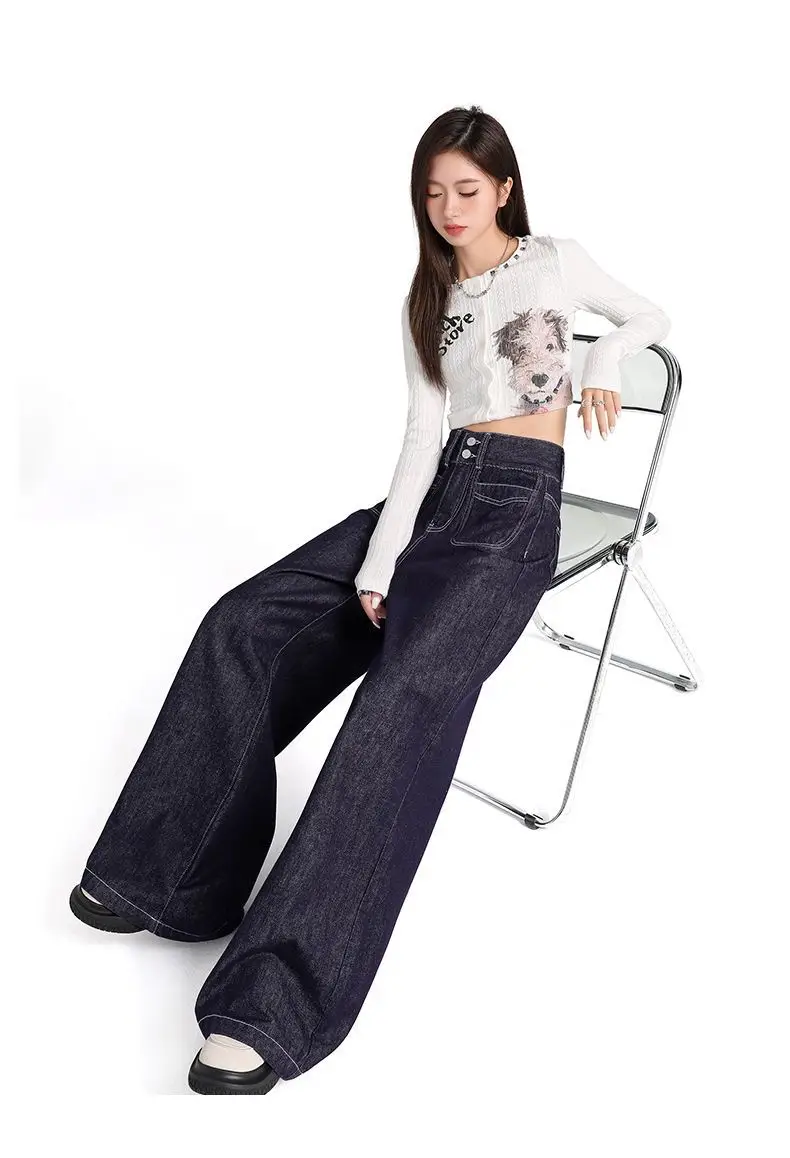 Vintage Dark Blue Wide Leg Jeans 2024 Autumn — feature 13