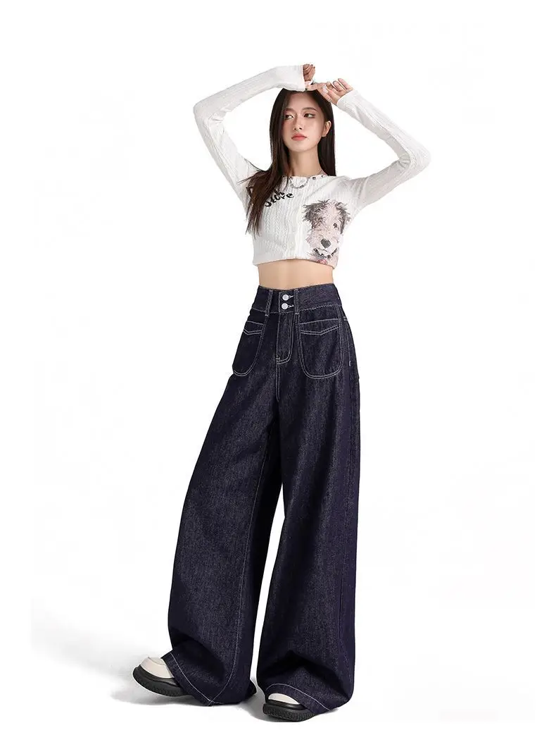 Vintage Dark Blue Wide Leg Jeans 2024 Autumn — feature 6