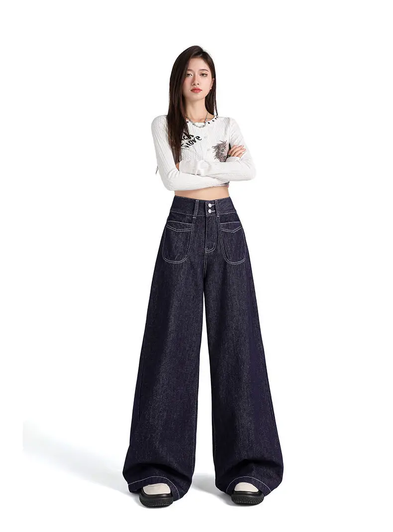 Vintage Dark Blue Wide Leg Jeans 2024 Autumn — feature 7