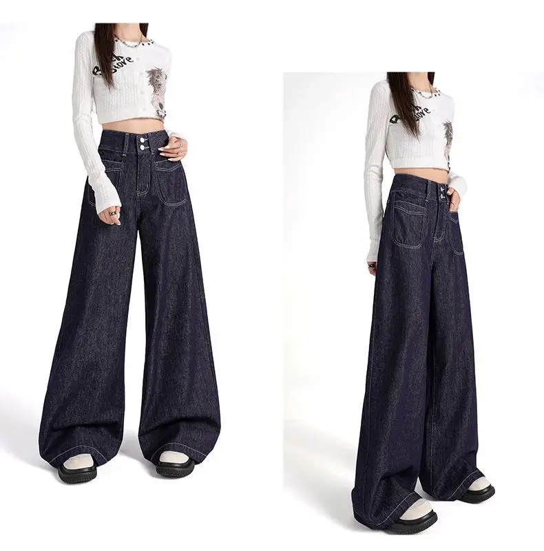 Vintage Dark Blue Wide Leg Jeans 2024 Autumn — feature 8