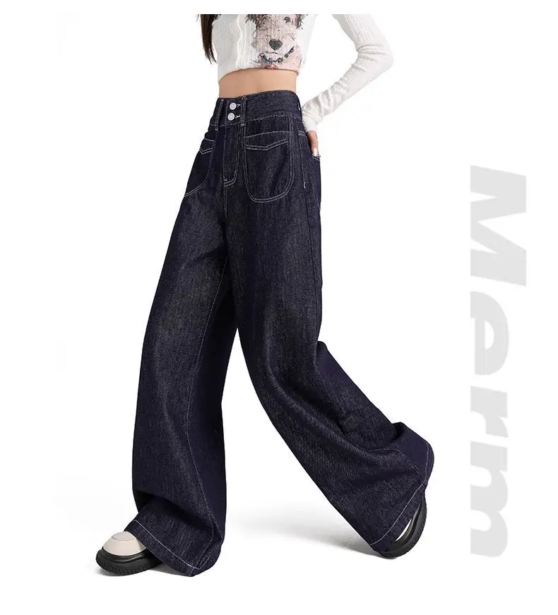 Vintage Dark Blue Wide Leg Jeans 2024 Autumn — feature 9