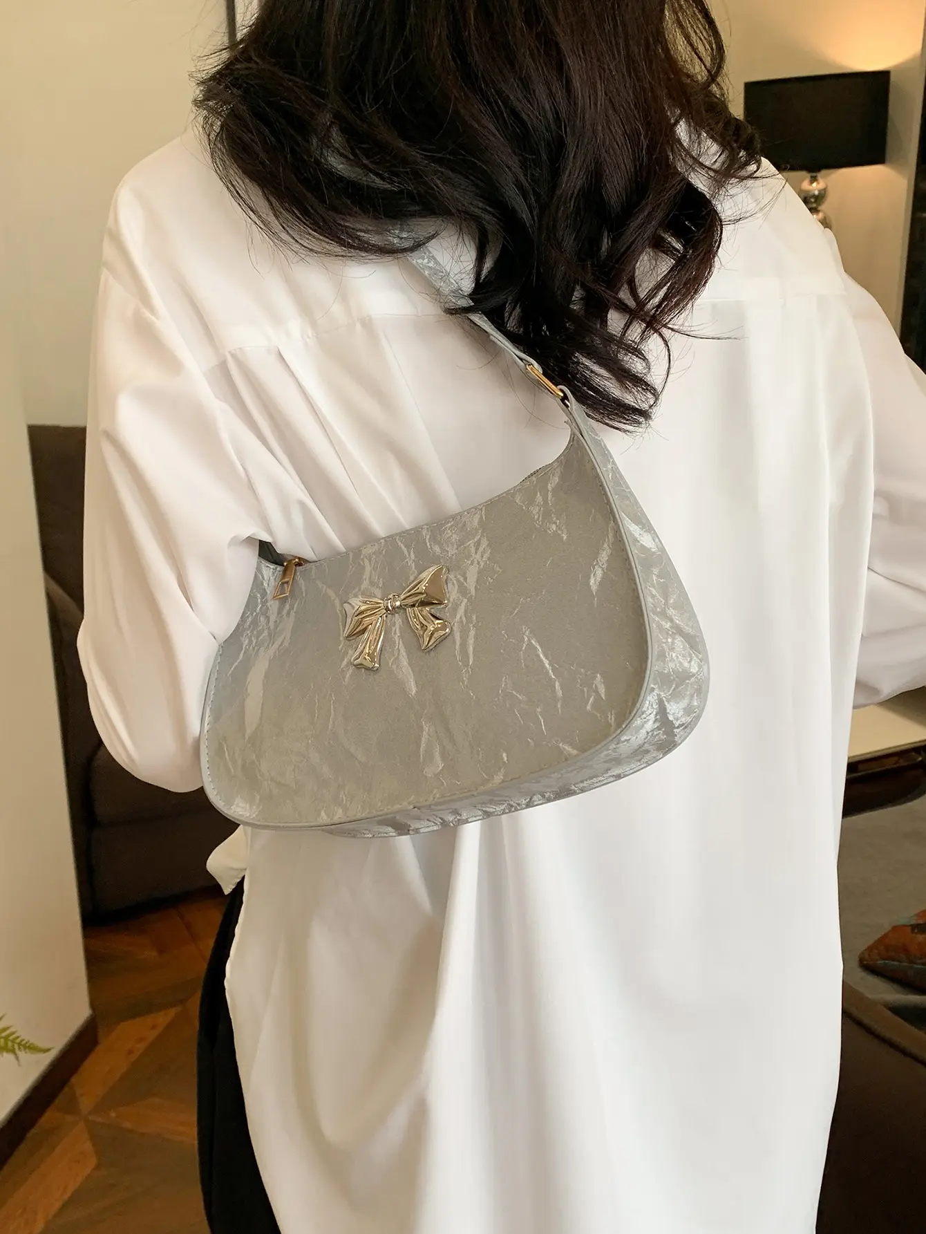 White Bow Embroidered Shoulder Bag for Women - Image 7