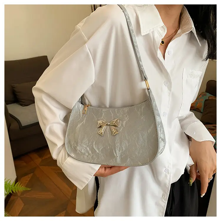 White Bow Embroidered Shoulder Bag for Women — feature 12