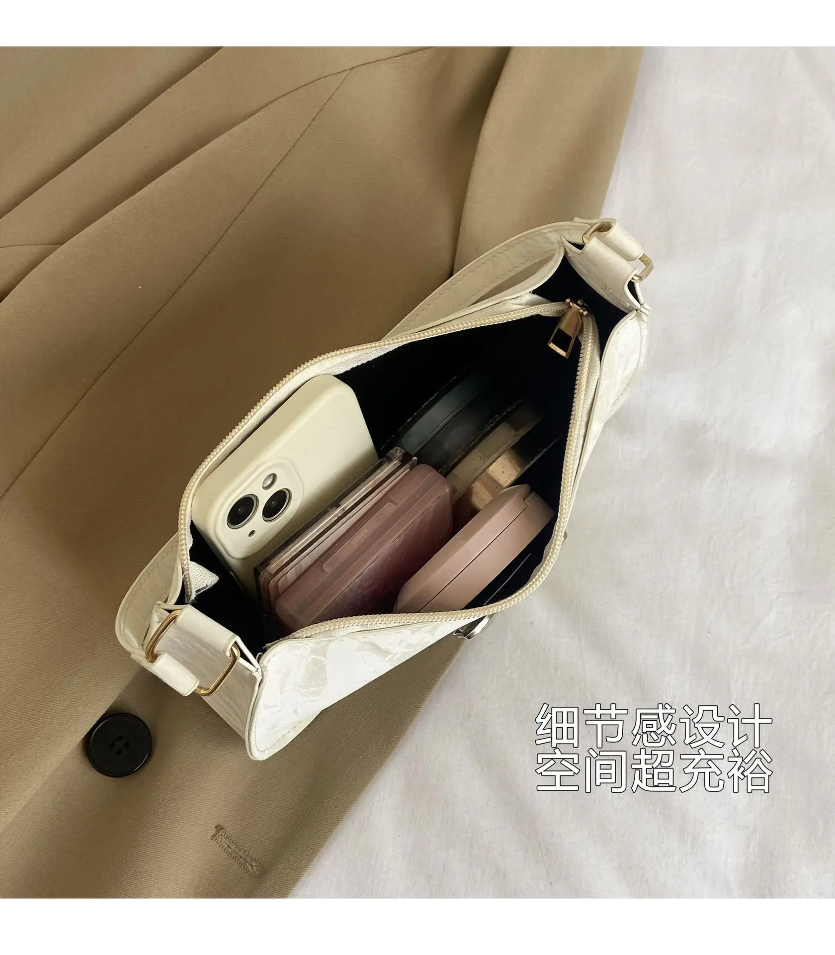 White Bow Embroidered Shoulder Bag for Women — feature 7