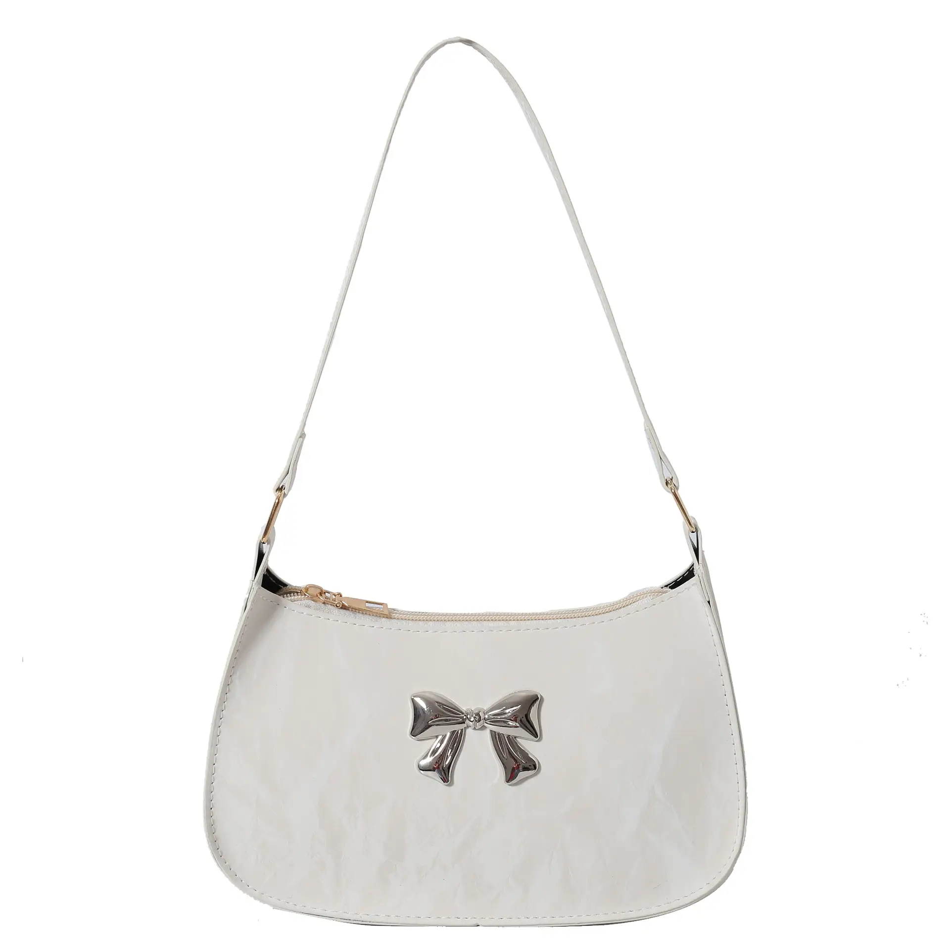 White Bow Embroidered Shoulder Bag for Women - Image 2