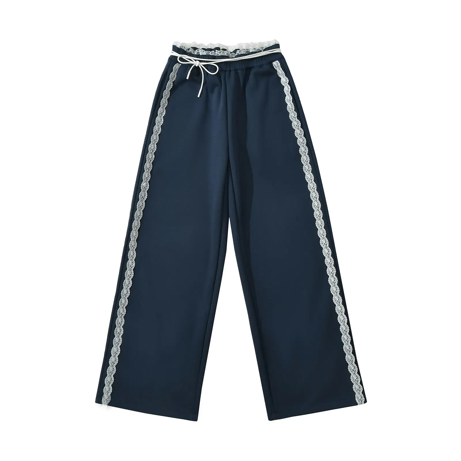Women Dark Blue Wide Leg Pants Casual Striped Design