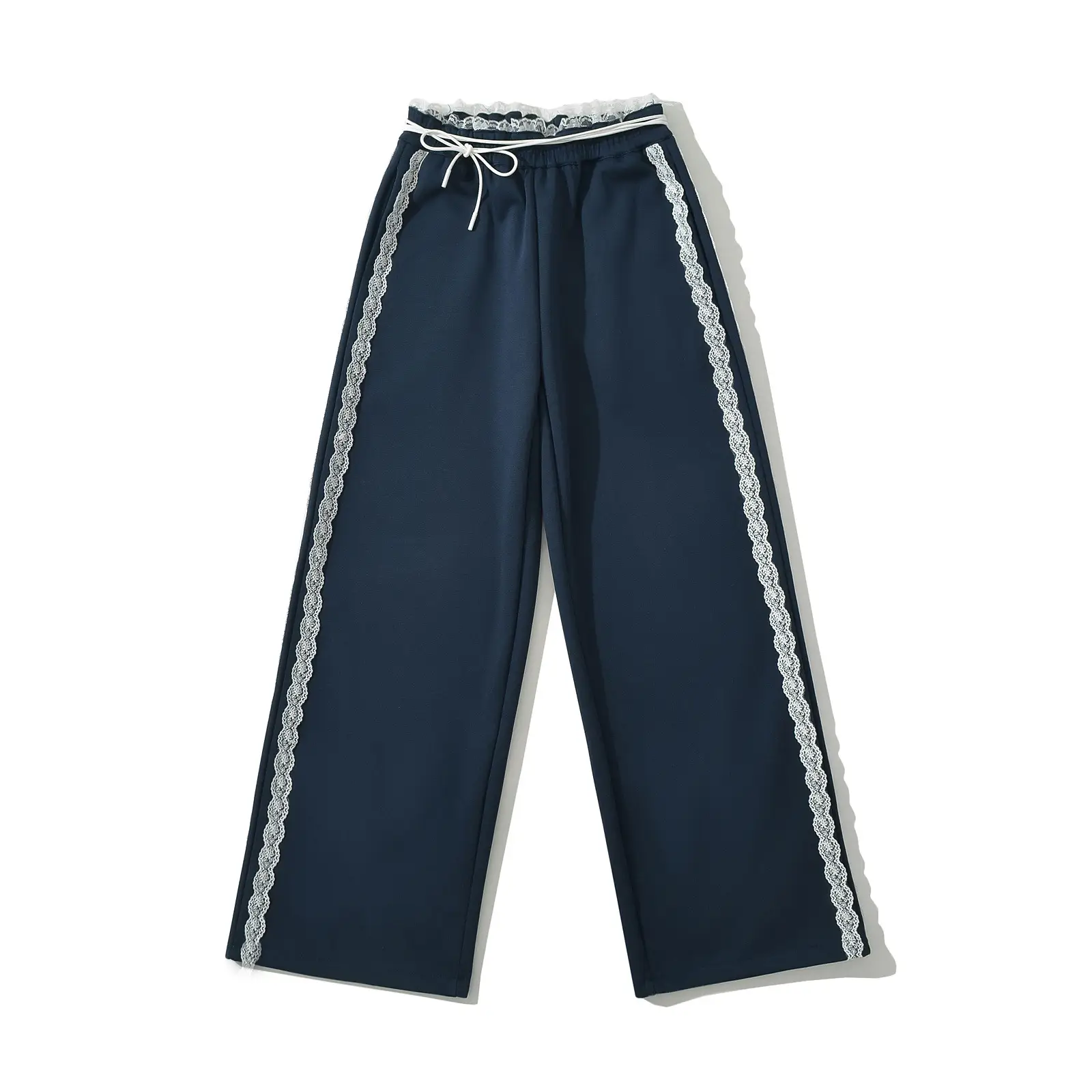 Women Dark Blue Wide Leg Pants Casual Striped Design