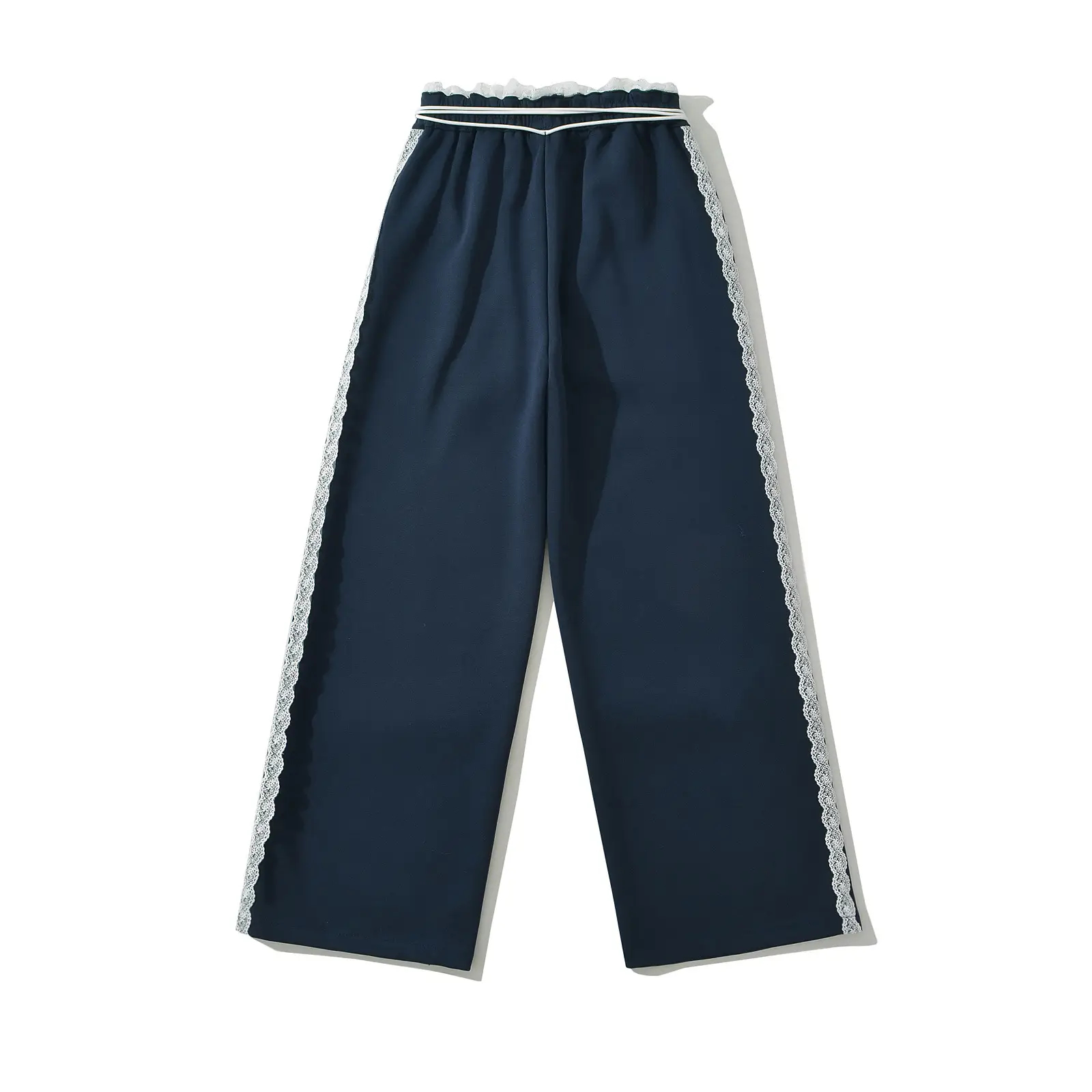 Women Dark Blue Wide Leg Pants Casual Striped Design