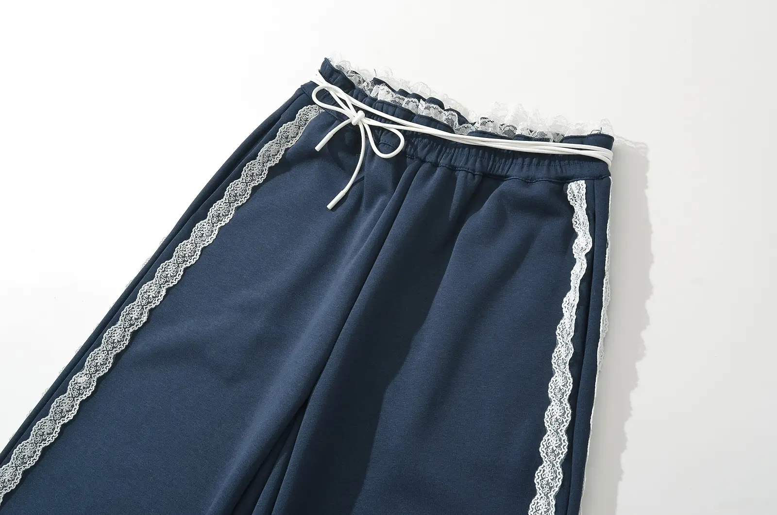 Women Dark Blue Wide Leg Pants Casual Striped Design — feature 5