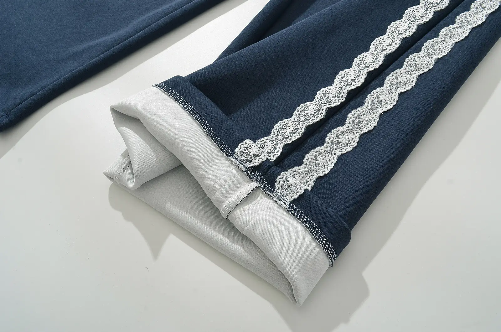 Women Dark Blue Wide Leg Pants Casual Striped Design — feature 9