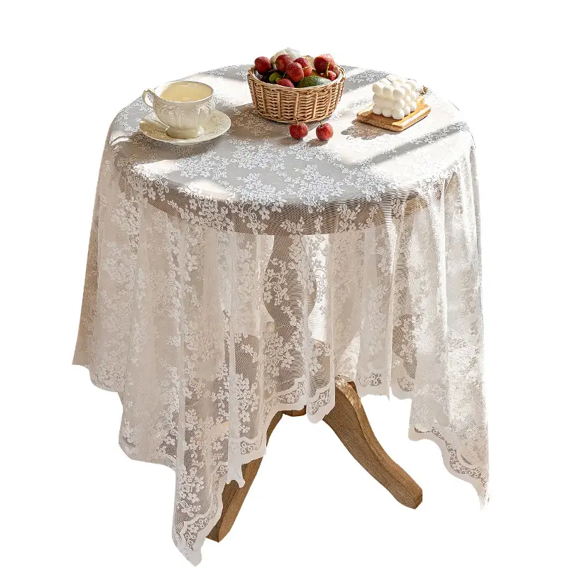 New French Pastoral Coffee Table Cloth Lace Decoration TV Cabinet Cover Cloth Bucket Cabinet Shoe Cabinet Cover Towel Mesh Tablecloth Wholesale