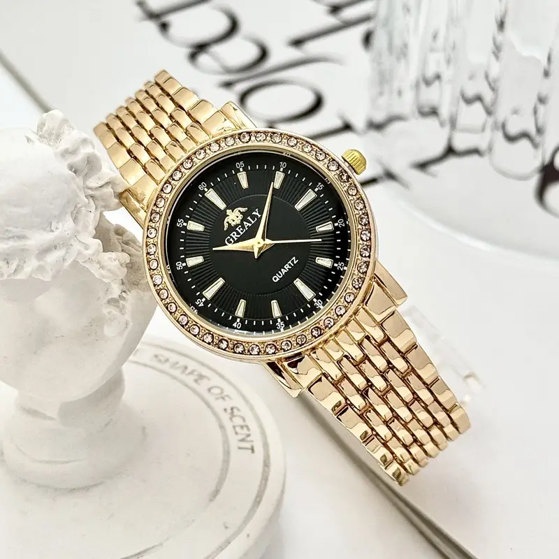 Gold Diamond Encrusted Women's Quartz Watch - Image 9
