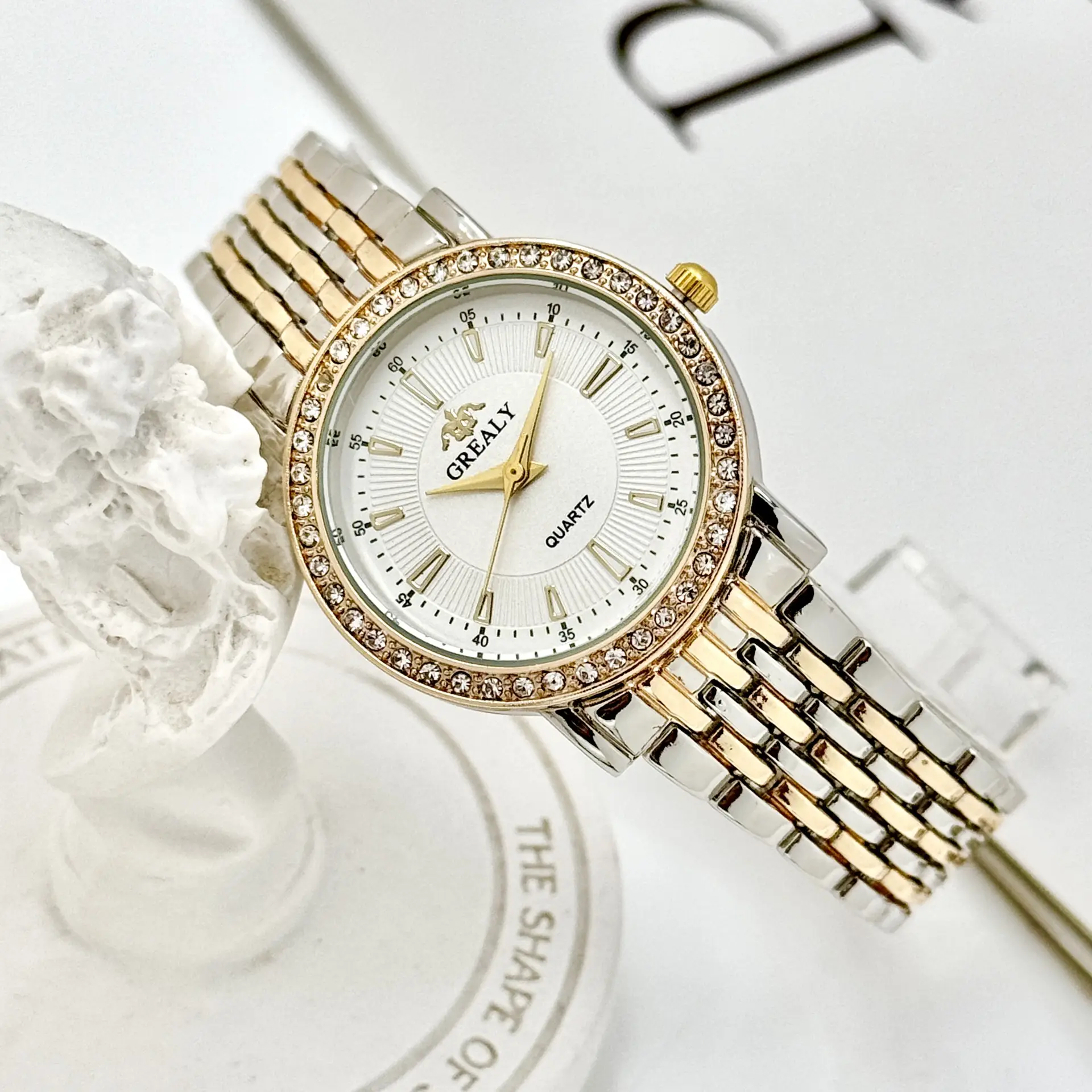 Gold Diamond Encrusted Women's Quartz Watch — feature 5