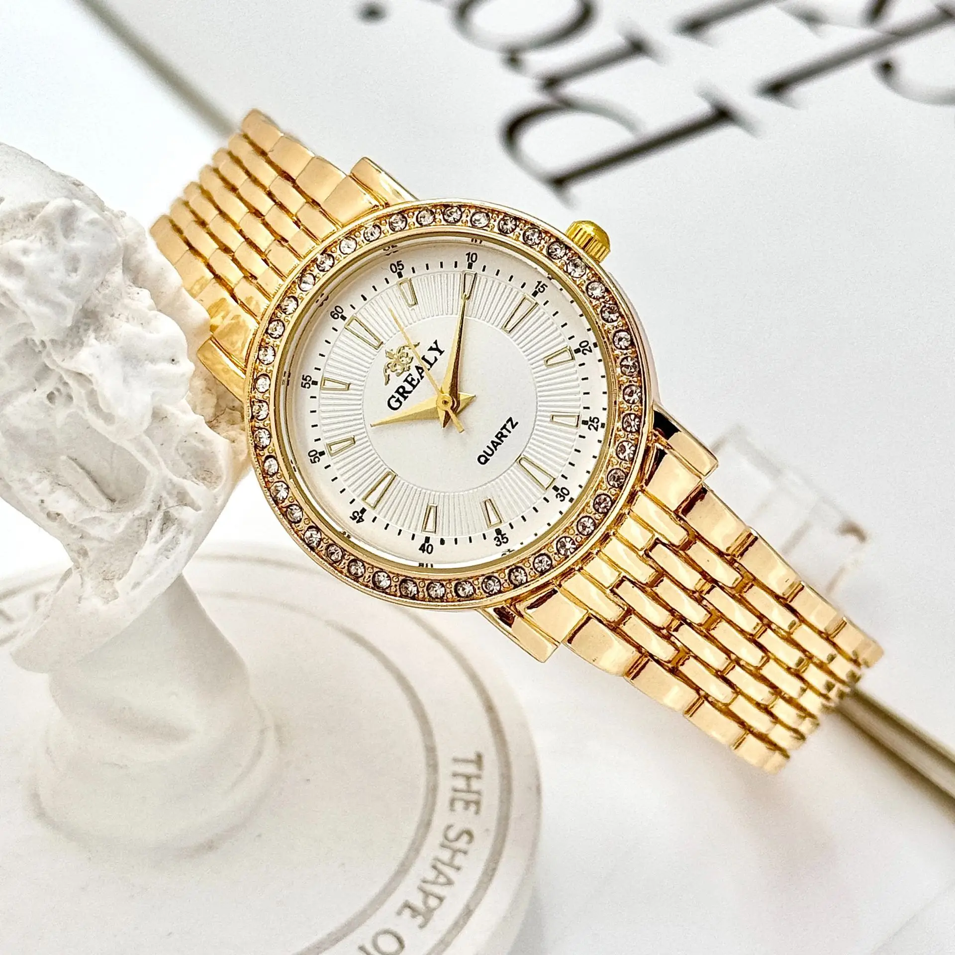 Gold Diamond Encrusted Women's Quartz Watch — feature 6