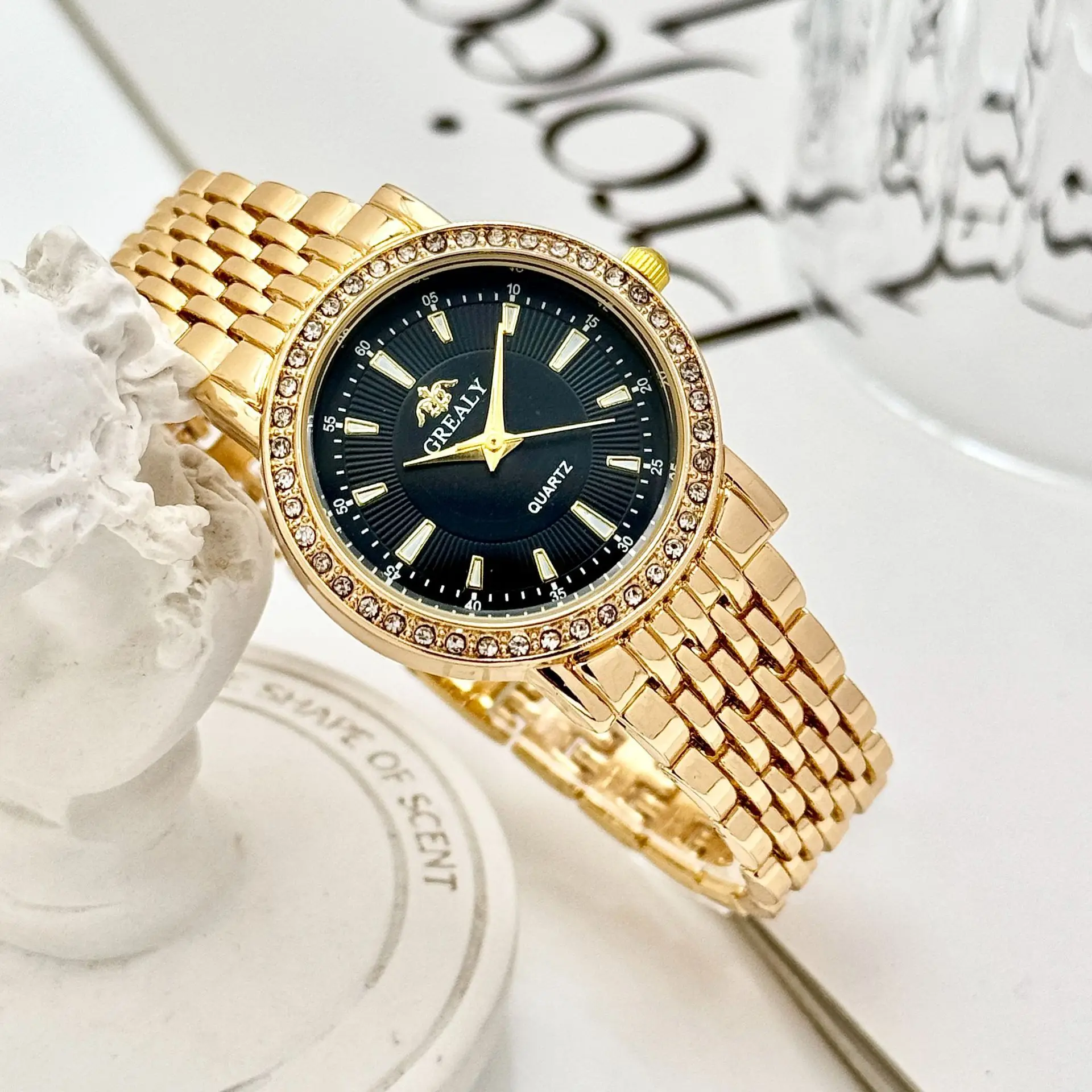Gold Diamond Encrusted Women's Quartz Watch — feature 8