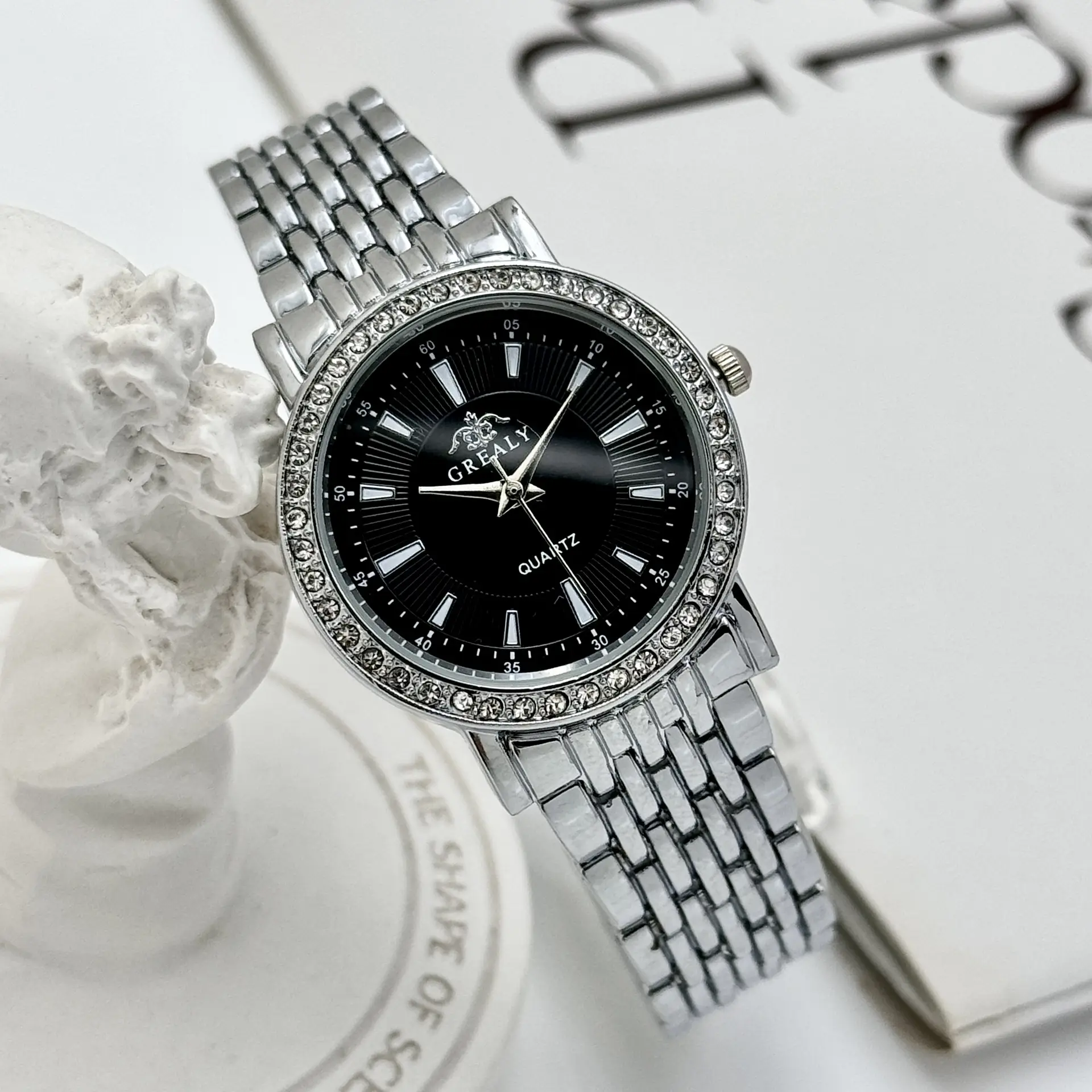 Gold Diamond Encrusted Women's Quartz Watch - Image 6