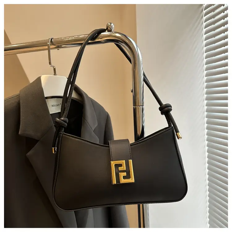 Black Fendi Style Shoulder Bag with Gold Logo - Image 9