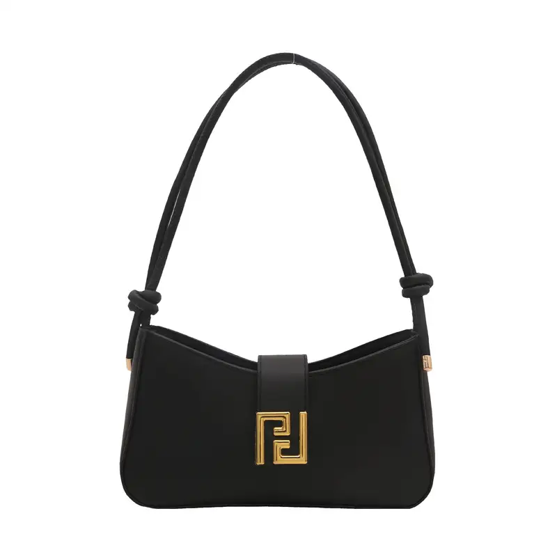 Black Fendi Style Shoulder Bag with Gold Logo - Image 10