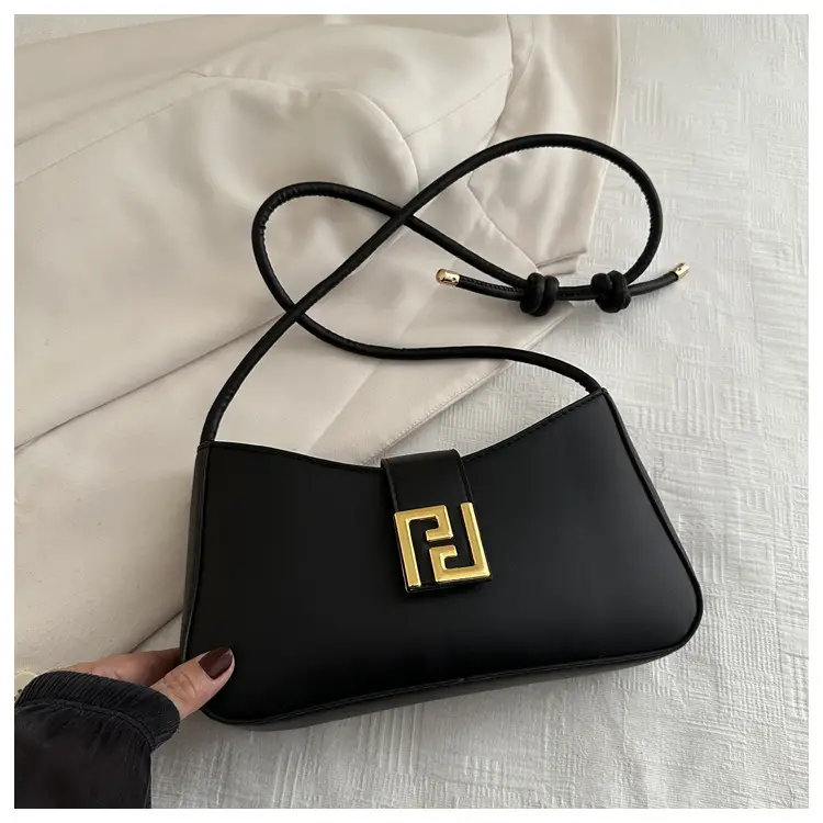 Black Fendi Style Shoulder Bag with Gold Logo — feature 9