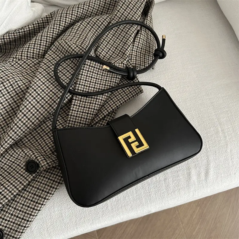 Black Fendi Style Shoulder Bag with Gold Logo - Image 3