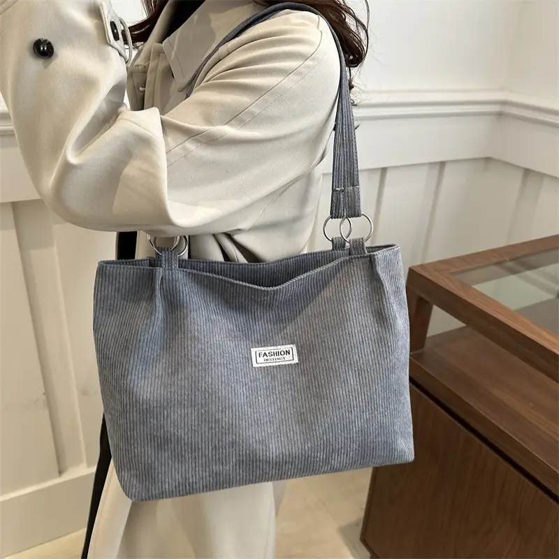 Women Brown Striped Tote Bag with Long Strap - Image 7