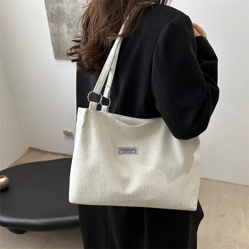 Women Brown Striped Tote Bag with Long Strap - Image 8